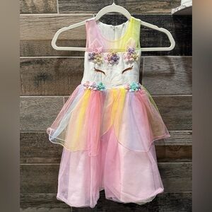 Beautiful Girls Unicorn Princess Dress - white/pink/yellow - size 110, ~5 years